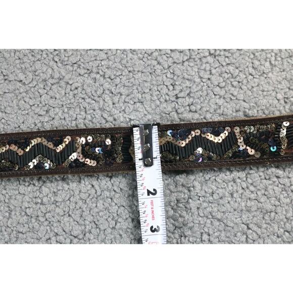 Lucky Brand Belt Medium Multicolor Sequins Leather Buckle Boho India - Picture 5 of 7